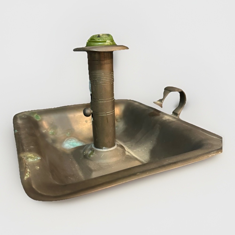 Vintage Brass Candlestick‎ with Finger Loop Adjustable Gauge and Drip Pan Square